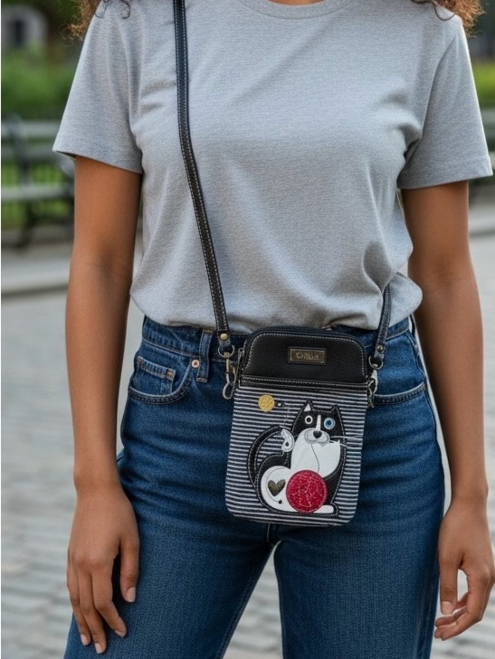 Chala Fat Cat Striped Cell Phone Crossbody Purse